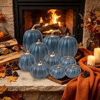 Haunt & Co Blue Artificial Pumpkins Decor Foam Pumpkin Ornament Fall Harvest Thanksgiving Halloween Mantel Tiered Tray Table Centerpiece Home Decoration Speckled Rustic Display Accent