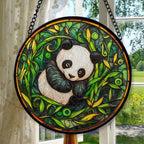 Haunt & Co Boho Panda Among Bamboo Stained Glass Suncatcher Stained Glass Window Hanging Home Decor Garden Halloween Christmas Wedding Housewarming Gifts, Stained Glass Ornament 2025