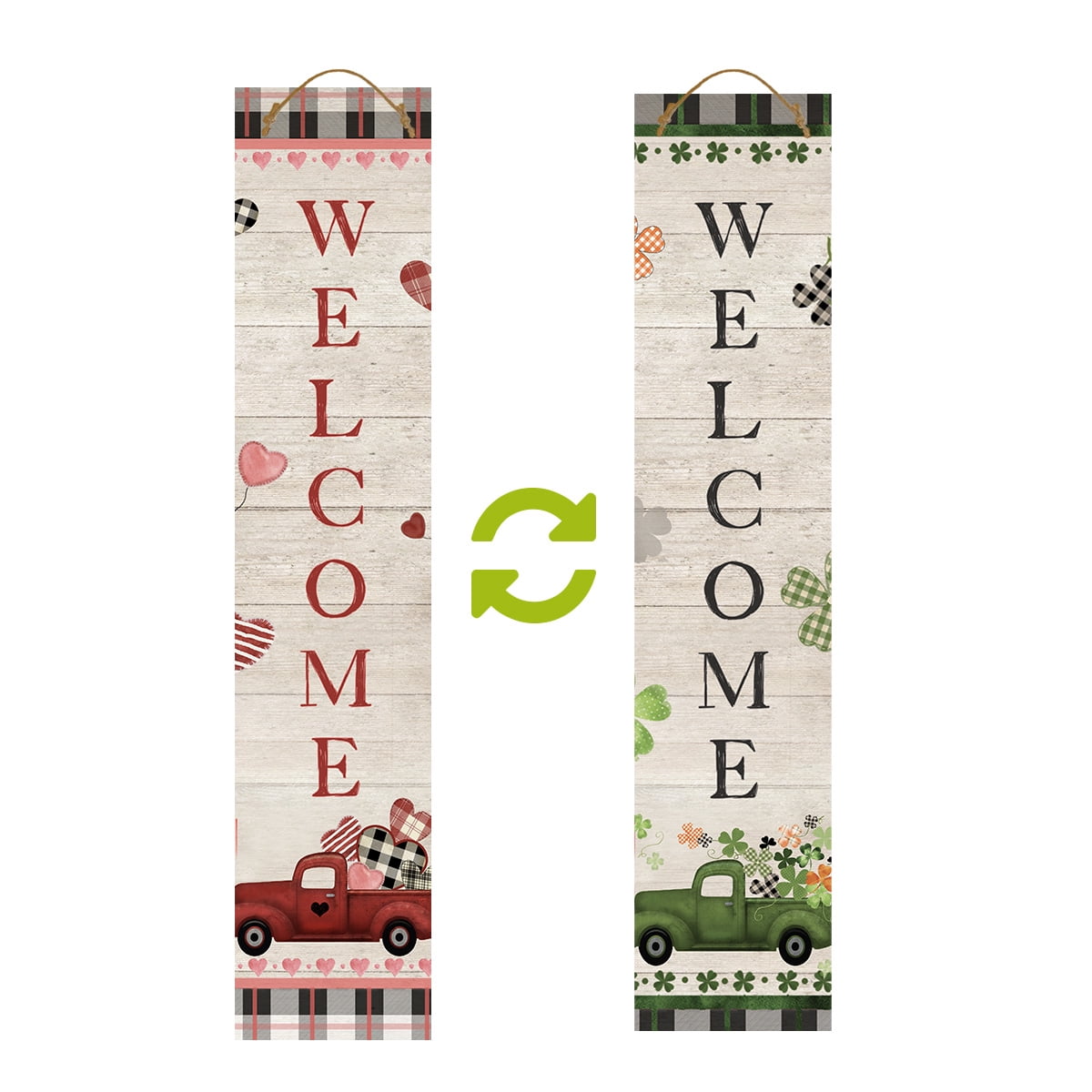 Haunt & Co Briarwood Lane Valentine's Double Sided Reversible Pine Porch Leaner 47x9.5 Holiday Pickup Trucks For Valentine's Porch Leaner