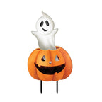 Haunt & Co Briarwood Lane Halloween Pumpkin and Ghost Metal Yard Art 30x13 For Halloween Metal Art