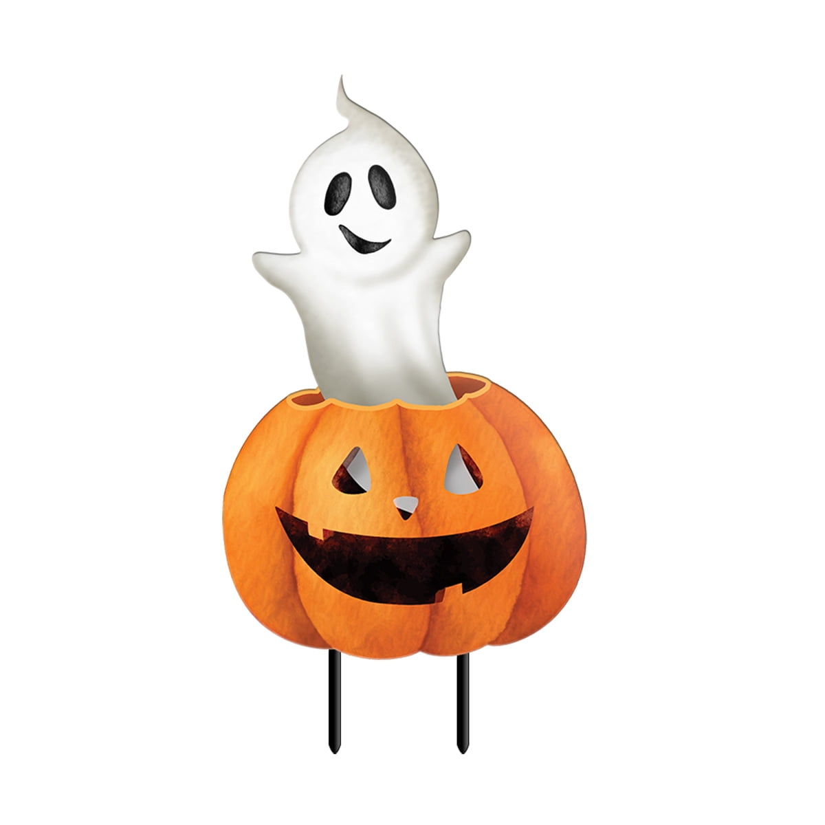 Haunt & Co Briarwood Lane Halloween Pumpkin and Ghost Metal Yard Art 30x13 For Halloween Metal Art