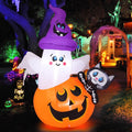 Haunt & Co COMIN 5 FT Halloween Inflatables Pumpkin Ghost Cat Outdoor Decorations Blow Up Yard with Built-in LEDs