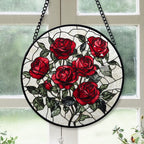 Haunt & Co Christmas Gift Box - Valentine Rose Halloween Christmas Stained Glass Hanging Ornament - Holly & Pine Holiday Tree Decoration, Gift for Friends, Family, Mom & Dad