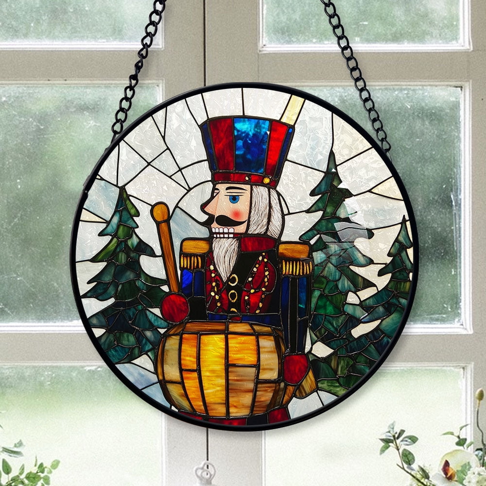 Haunt & Co Christmas Gift - Christmas Wooden Nutcracker Halloween Christmas Stained Glass Hanging Ornament - Evergreen Holiday Tree Decoration, Gift for Family & Friends