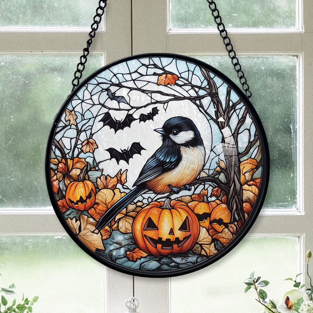 Haunt & Co Christmas Gift - Halloween Chickadee Christmas Stained Glass Hanging Ornament - Glossy Round Holiday Tree Decoration, Xmas Gift for Dad, Mom, Family & Friends, Keepsake 2025