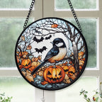 Haunt & Co Christmas Gift - Halloween Chickadee Christmas Stained Glass Hanging Ornament - Glossy Round Holiday Tree Decoration, Xmas Gift for Dad, Mom, Family & Friends, Keepsake 2025