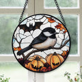 Haunt & Co Christmas Gift Idea - Halloween Chickadee Stained Glass Hanging Ornament - Merry & Bright Xmas Tree Decor, Holiday Gift for Family & Friends