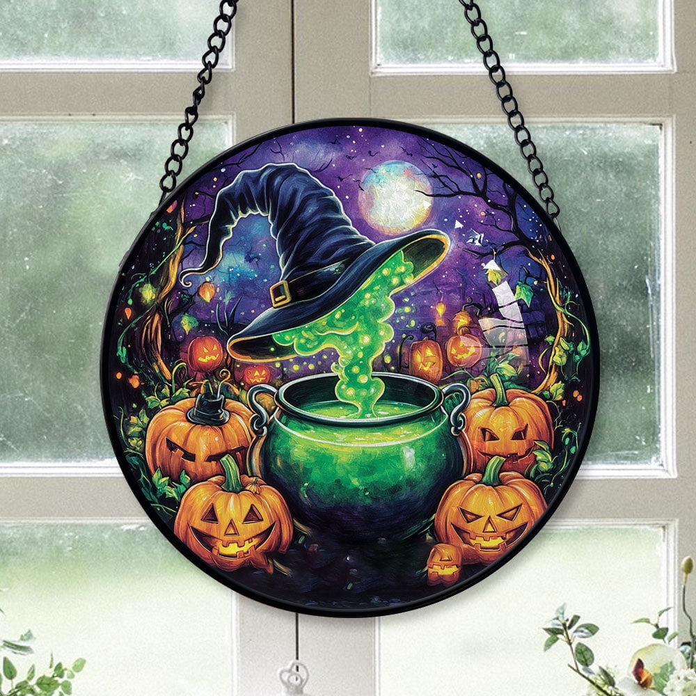 Haunt & Co Christmas Gift Idea - Halloween Pumpkin Gothic Halloween Spooky Stained Glass Hanging Ornament - Classic Christmas Tree Decoration, Holiday Gift for Dad, Mom, Friends, Family