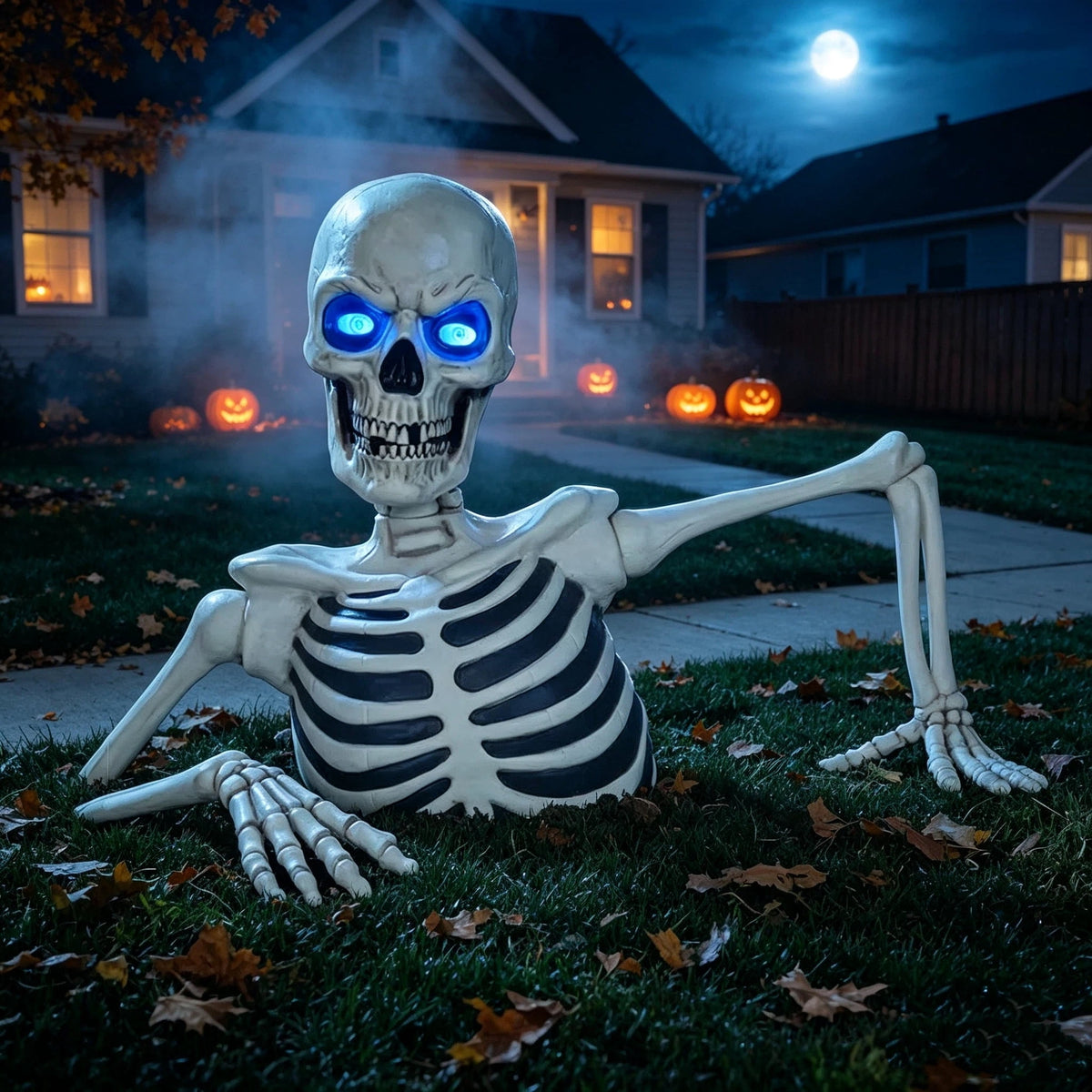 Haunt & Co Clearance Halloween Decorations Skeletons, Giant Ground Breaking Skeleton with LCD Eyes, Spooky Haunted Home Halloween Decorations Outdoor for Yard, Patio & Front Porch