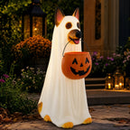 Haunt & Co Clearance! Halloween Ghost Dog Statue with Pumpkin Candy Bowl, 14" LED Ghost German Shepherd Blow-Molded Figurine Outdoor, Halloween Candy Holder Decoration Gift for Porch Yard Patio Indoor