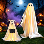 Haunt & Co Clearance Outdoor 2 Pack Spooky Ghost Dog Light-Up Freestanding Swinging Ghost for Front Door Porch Yard Lawn Home Party