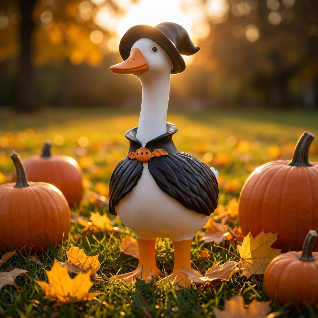 Haunt & Co Clearance! Witch Goose Figurine with Hat and Cape, Halloween Porch Goose Statue 11.8", Resin Lawn Goose Decor