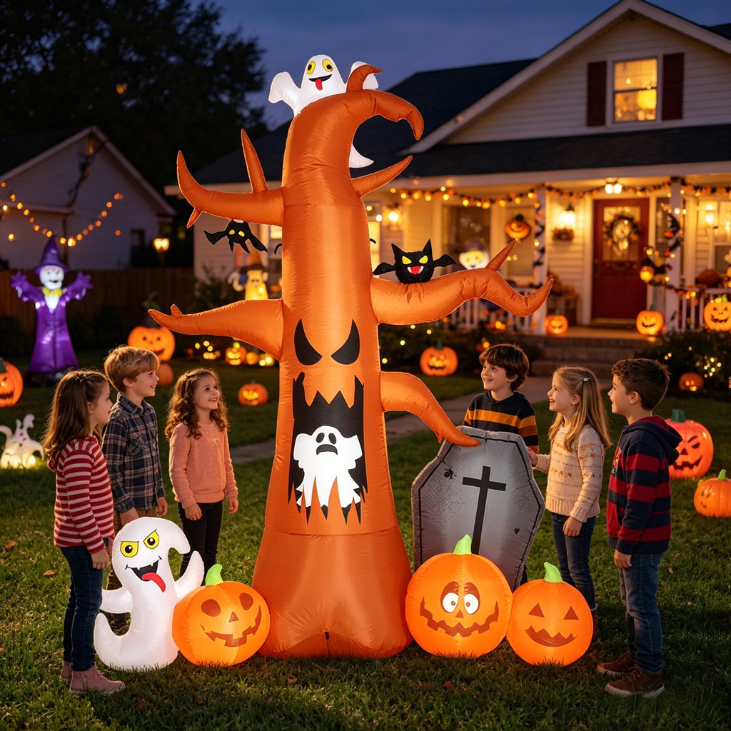 Haunt & Co Coolmade 8 ft Halloween Inflatable Outdoor Dead Tree with Ghosts Pumpkins Tombstone Bat, Halloween Blow Up Yard Decorations Clearance with Build-in LED Lights for Holiday Party Lawn Yard Garden