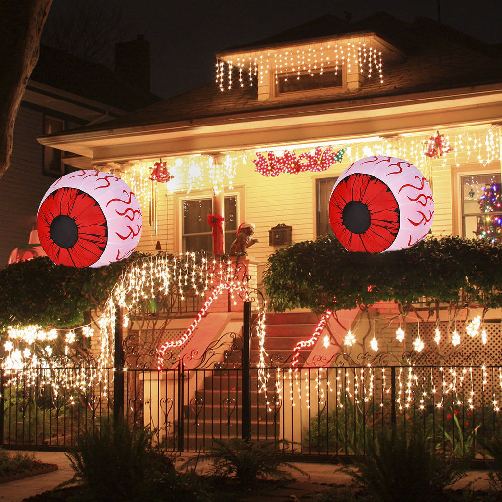 Haunt & Co Costway 2 Pack 3 FT Halloween Inflatable Eyeballs w/ Air Blower & Red LED Lights