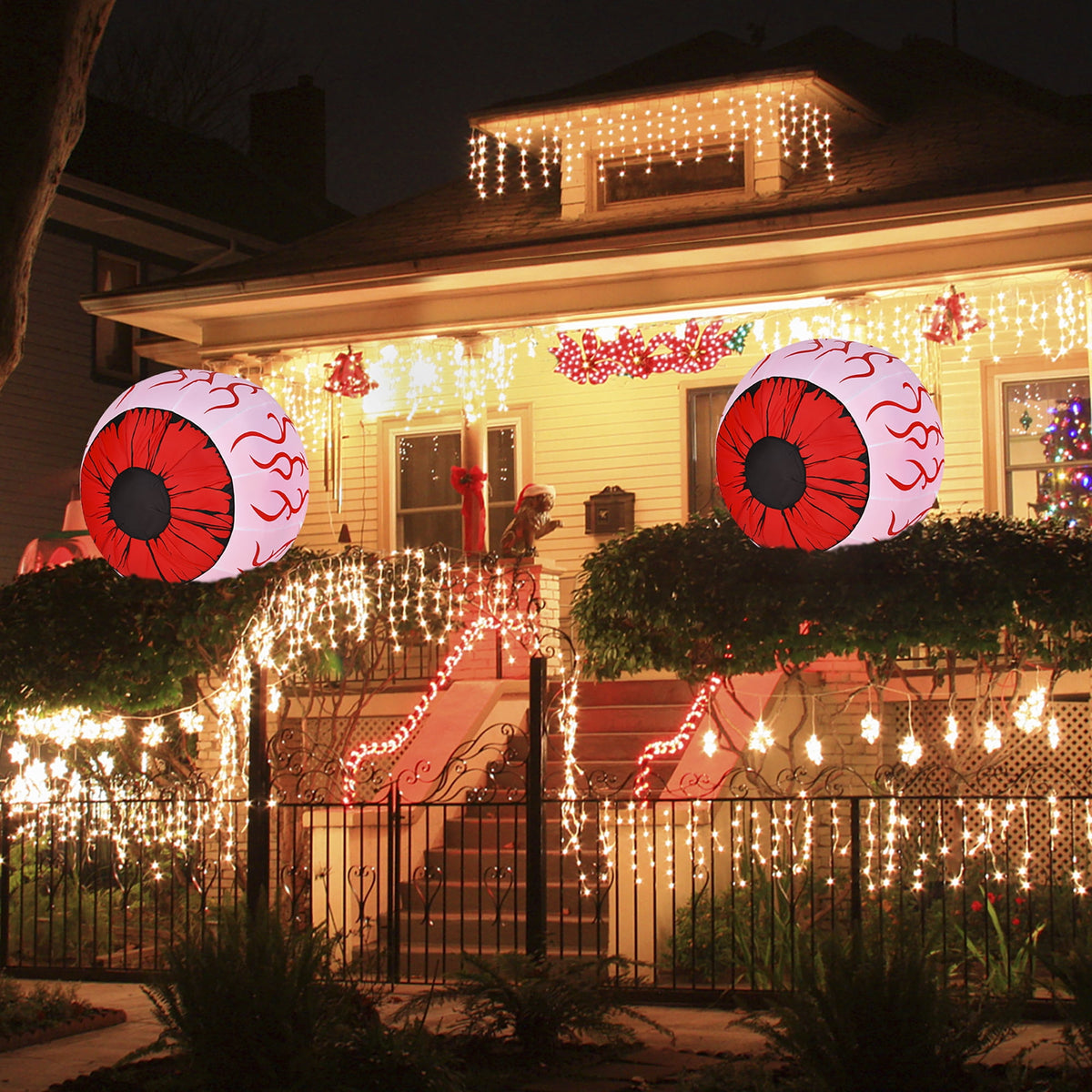 Haunt & Co Costway 2 Pack 3 FT Halloween Inflatable Eyeballs w/ Air Blower & Red LED Lights