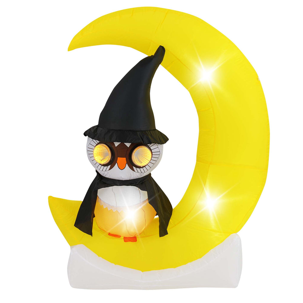 Haunt & Co Costway 4.3 x 5.1 ft Inflatable Owl on Moon LED Lighted w/ Large Moon & Wizard Owl w/ Stakes & Sandbags