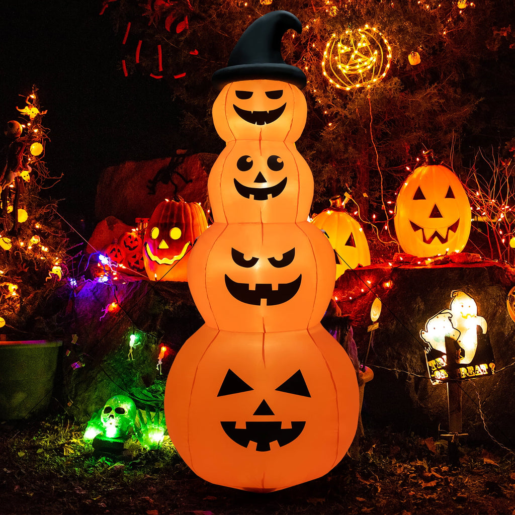 Haunt & Co Costway 8FT Halloween Inflatable Stacked Pumpkins Blow-up Holiday Decoration w/ LED Lights