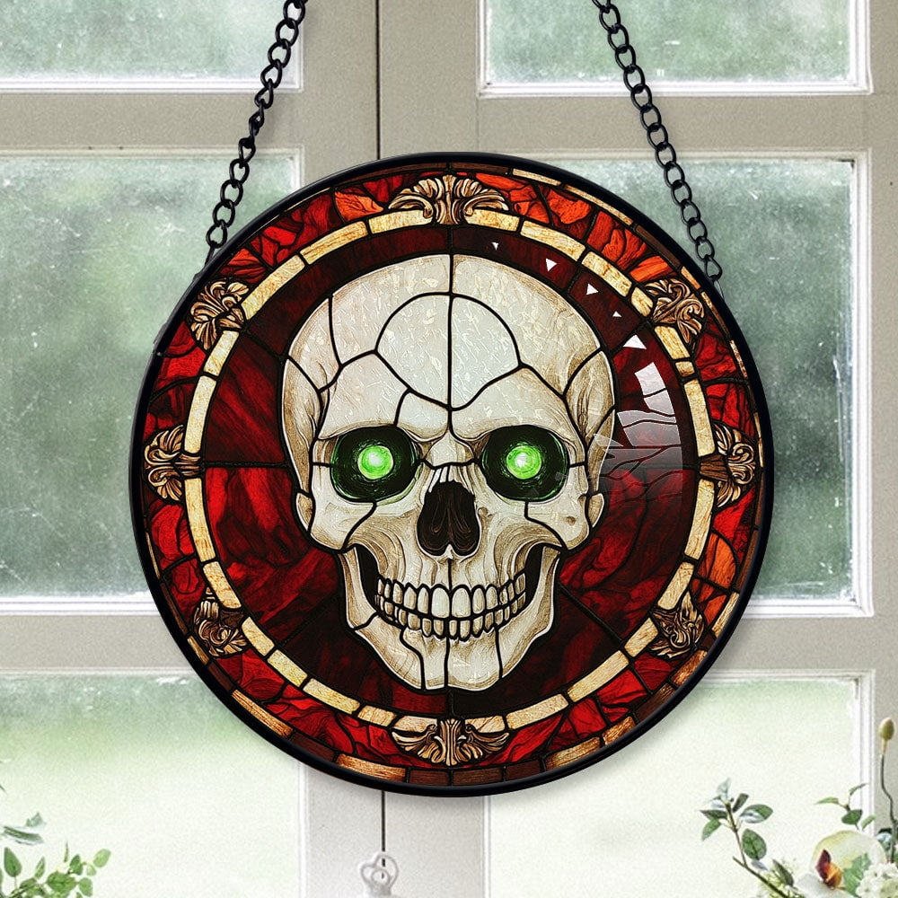Haunt & Co Couple Christmas Gift - Halloween Vampire Skeletons Spooky Stained Glass Hanging Ornament - Cozy Christmas Tree Decor, Winter Holiday Gift for Mom, Dad, Family, Friends