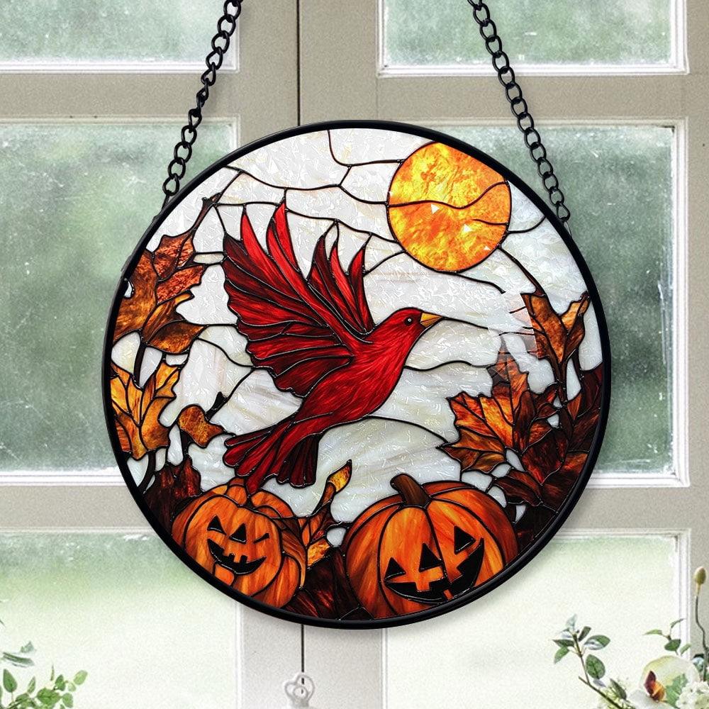 Haunt & Co Coworker Christmas Gift - Halloween Cardinal Stained Glass Hanging Ornament for Christmas - Sparkling Tree Decoration, Great Holiday Gift for Mom, Dad, Friends, Family