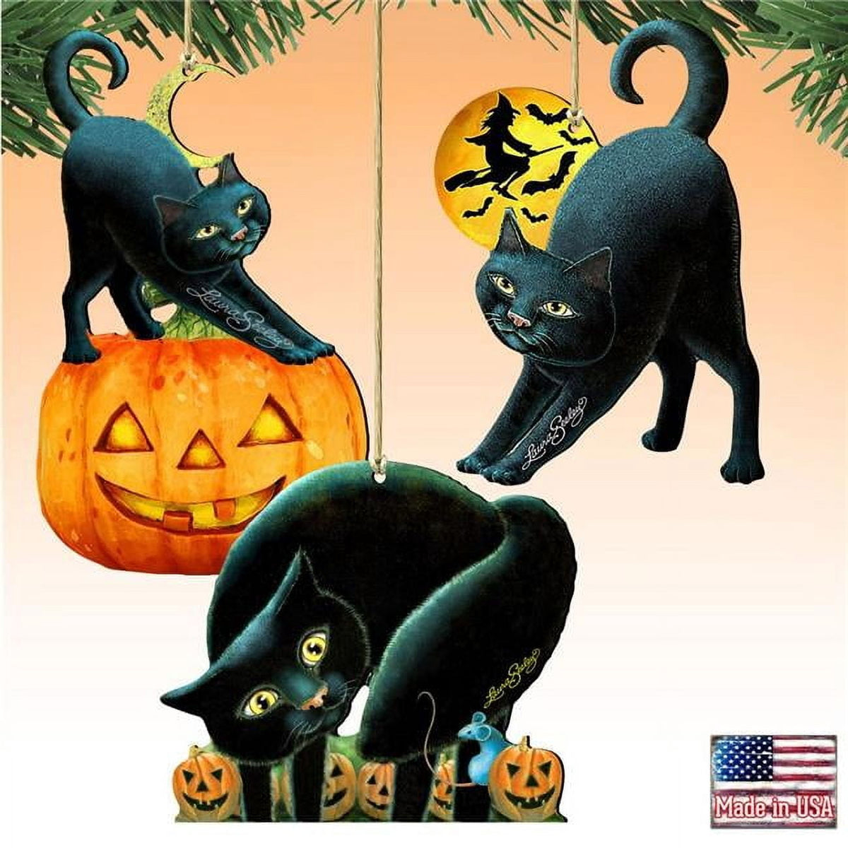 Haunt & Co Designocracy 8100188S3 5 x 5.6 in. Halloween Wooden Ornaments