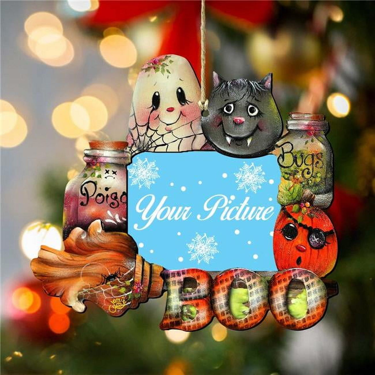Haunt & Co Designocracy 8457411PF-S2 5.5 x 46 in. Brunhildas Broom Halloween Picture Frame Ornaments - Set of 2