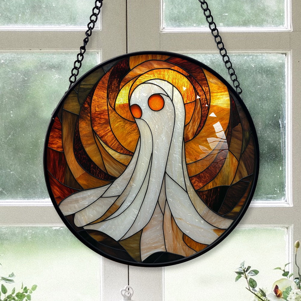 Haunt & Co Eco Friendly Christmas Gift - Halloween Evil Scary Ghosts Spooky Oranges Stained Glass Hanging Ornament - Silver & Gold Christmas Tree Decor, Holiday Gift for Family & Friends, Collectible 2025
