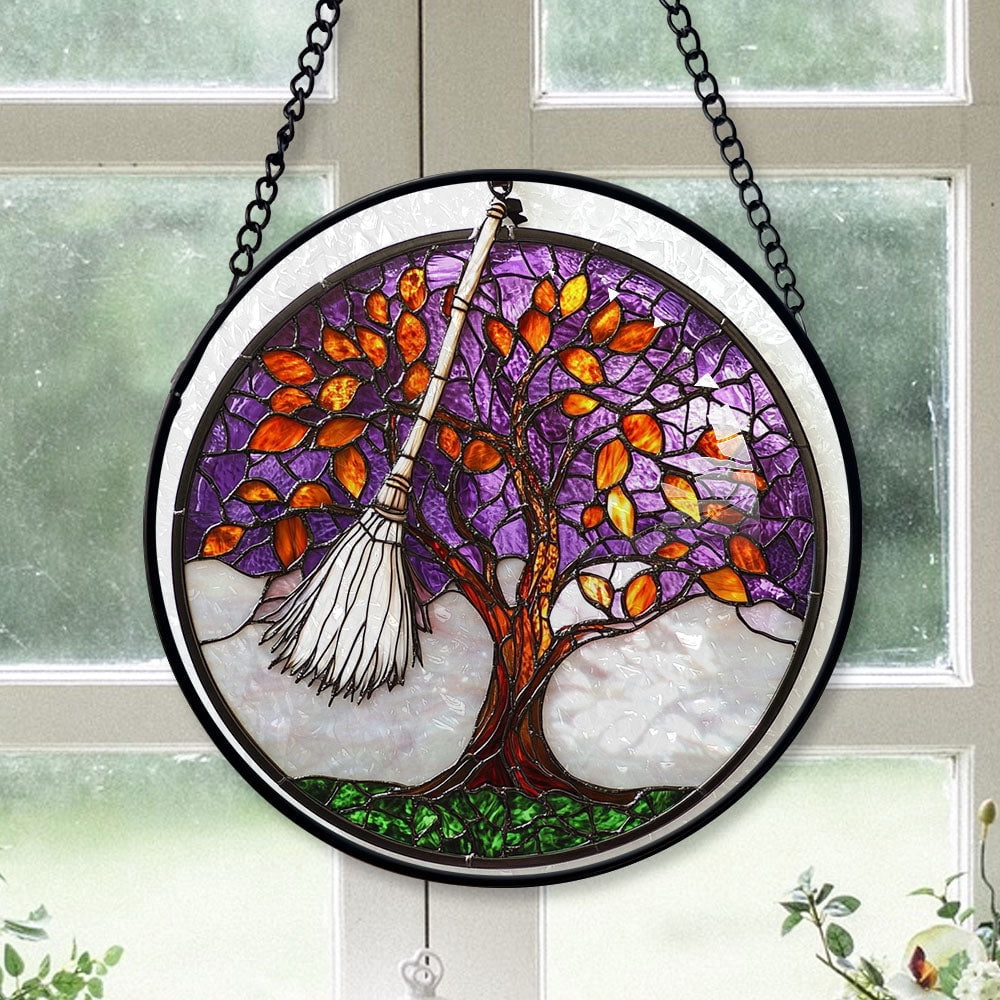 Haunt & Co Eco Friendly Christmas Gift - Halloween Witch Magic Spooky Purples Christmas Stained Glass Hanging Ornament - Snowflake-Inspired Holiday Tree Decoration, Gift for Family & Friends, 2025 Edition