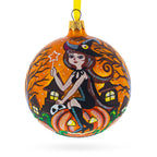 Haunt & Co Enchanting Witch Riding Pumpkin Glass Ball Halloween Ornament 4 Inches
