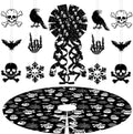 Haunt & Co Black Gothic Christmas Tree Decorations with Scary Skull Christmas Tree Skirt, Large Decorative Tree Topper Bow, 12Pcs Tree Hanging Ornaments for Winter Halloween Xmas Tree Decor