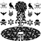 Haunt & Co Black Gothic Christmas Tree Decorations with Scary Skull Christmas Tree Skirt, Large Decorative Tree Topper Bow, 12Pcs Tree Hanging Ornaments for Winter Halloween Xmas Tree Decor