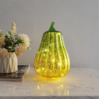 Haunt & Co FantasyFrolic Summerween Green Gradient Glass Pumpkin Lantern, LED Electronic Glowing Ornament for Halloween Party Home Decor B
