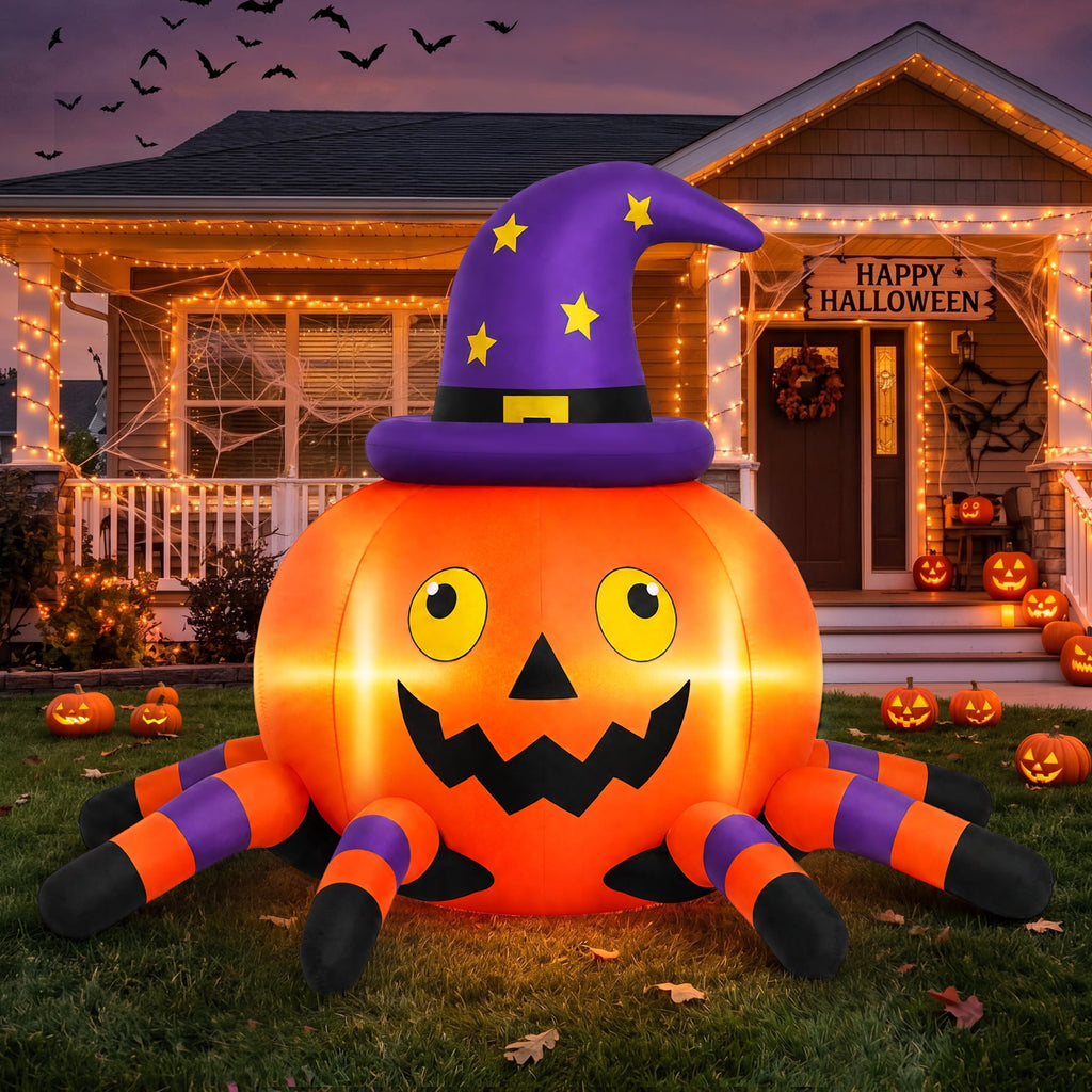 Haunt & Co 6.2FT Halloween Inflatable Decorations Pumpkin Spider with LED Lights, Halloween Blow Ups