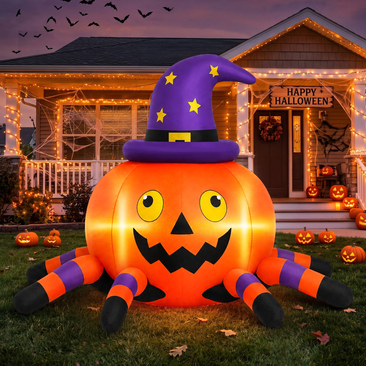 Haunt & Co 6.2FT Halloween Inflatable Decorations Pumpkin Spider with LED Lights, Halloween Blow Ups