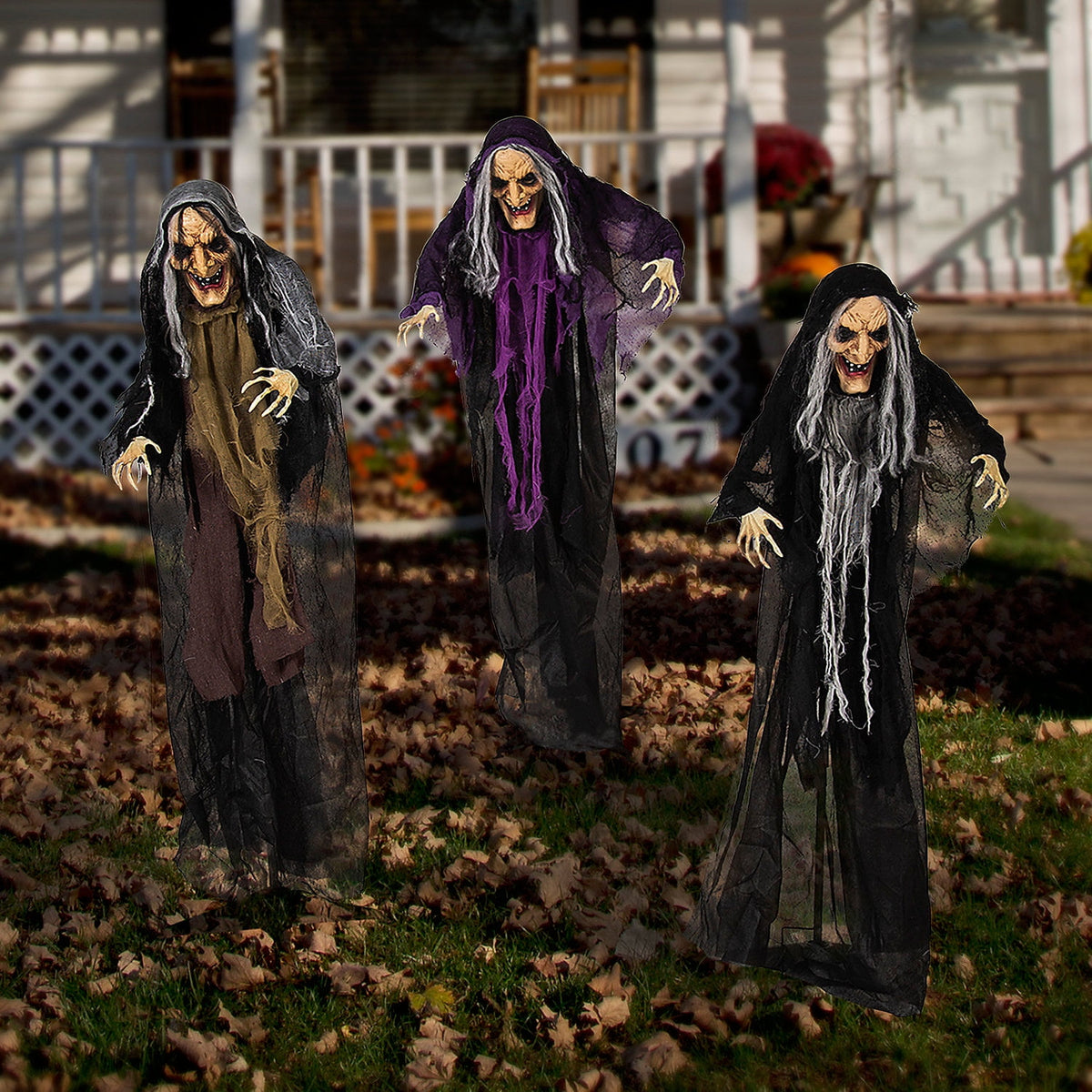 Haunt & Co Fun Express 4ft. Animated Witch Yard Stakes Halloween - 3 Pieces