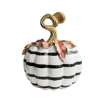 Haunt & Co GIPQJK Resin Pumpkin Decoration Sculpture, Black White Striped Halloween Ornament with Gold Bow, Retro Garden Pole Prop for Party Home Decor, 1 Piece A