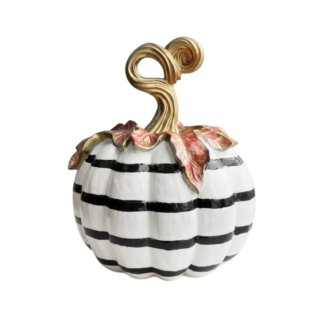 Haunt & Co GIPQJK Resin Pumpkin Decoration Sculpture, Black White Striped Halloween Ornament with Gold Bow, Retro Garden Pole Prop for Party Home Decor, 1 Piece A