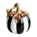 Haunt & Co GIPQJK Resin Pumpkin Decoration Sculpture, Black White Striped Halloween Ornament with Gold Bow, Retro Garden Pole Prop for Party Home Decor, 1 Piece A