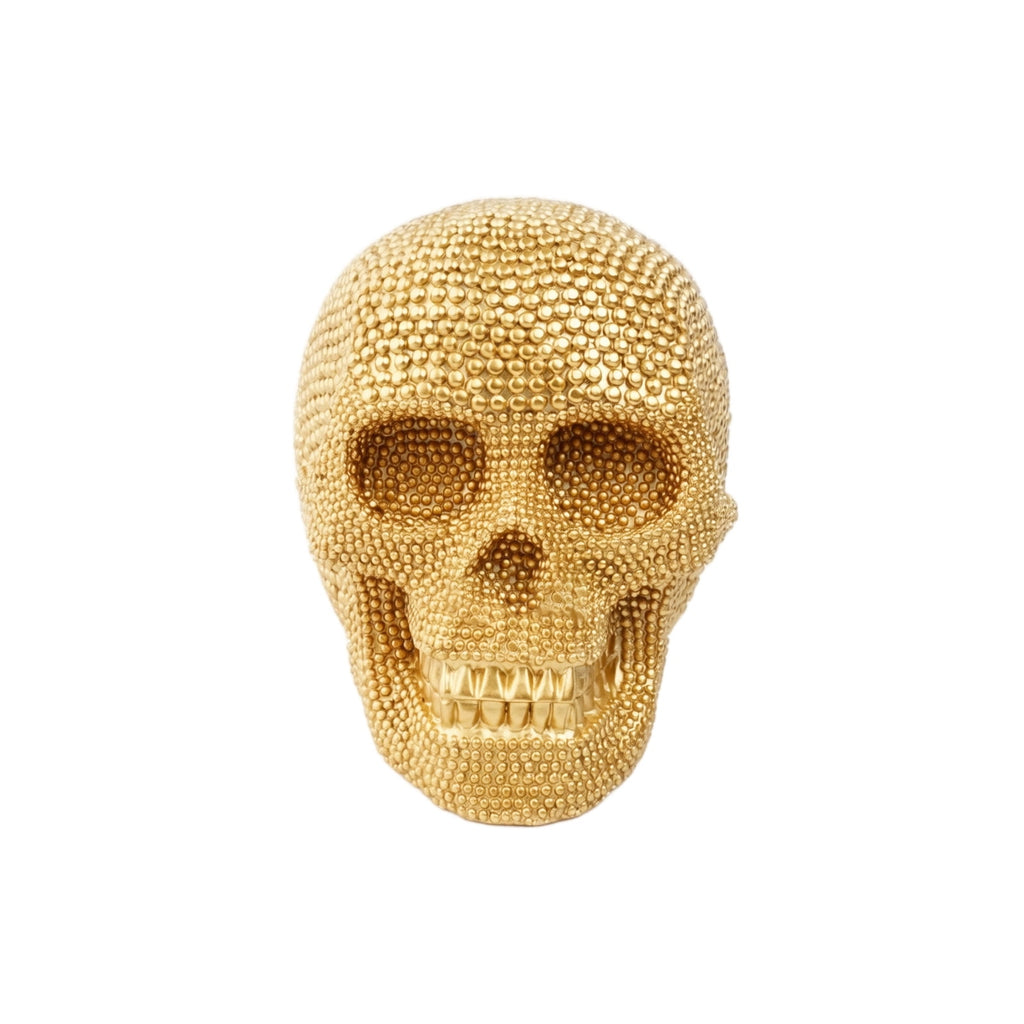 Haunt & Co GIPQJK Summerween Halloween Diamond Resin Skull Gold, Rhinestone Embellished Skeleton Head Ornament for Party Home Decor Desktop Display Gold