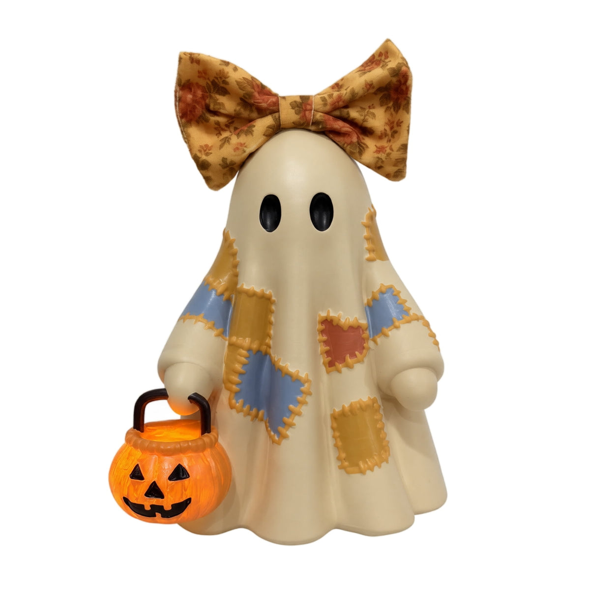 Haunt & Co GIPQJK Summerween Cute Ghost Resin Figure with Bow Tie Holding Pumpkin Statue, Creative Halloween Desktop Shelf Home Decor Ornament A