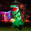 Haunt & Co 7FT Outdoor Halloween Dinosaur Inflatable, Halloween Inflatables Blow up Dinosaur, Green Pirate Dino Dinosaur Halloween Inflatable for Holiday/Party