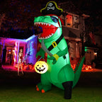 Haunt & Co 7FT Outdoor Halloween Dinosaur Inflatable, Halloween Inflatables Blow up Dinosaur, Green Pirate Dino Dinosaur Halloween Inflatable for Holiday/Party