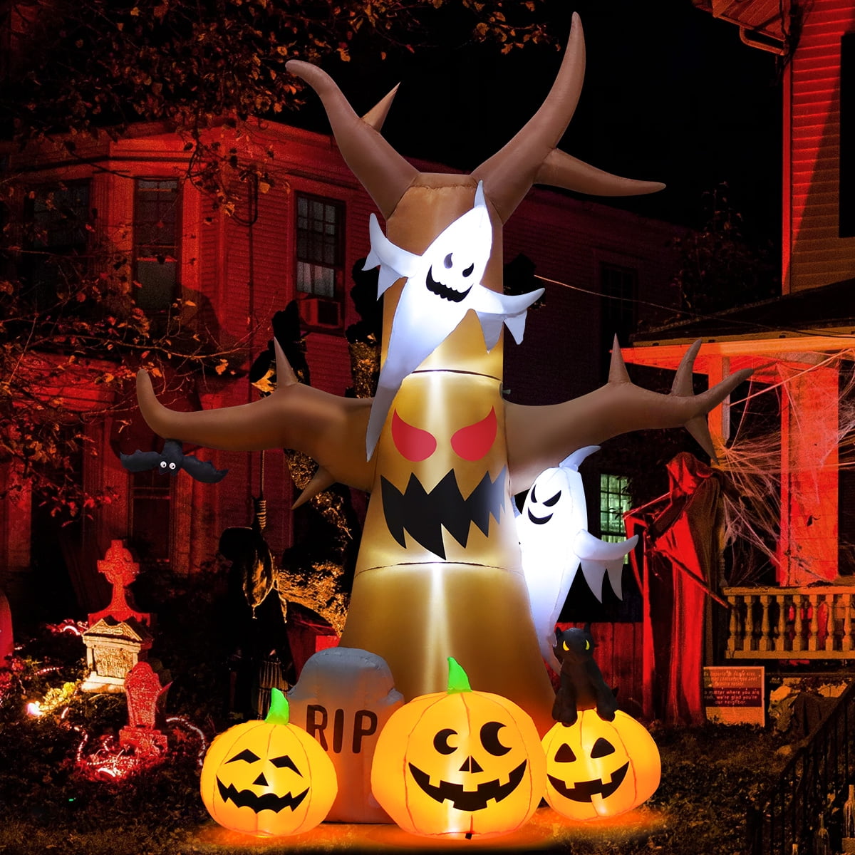 Haunt & Co Halloween Inflatable 11.8 FT Inflatable Halloween Tree, Halloween Inflatable Tree Scary Halloween Blow Up Tree with LED Lights, Outdoor Clearance for Halloween/Holiday