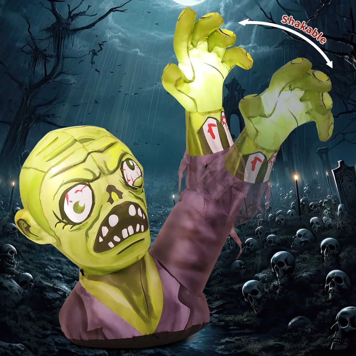 Haunt & Co Halloween Inflatable 5 FT Zombie Inflatable Shaking Hands, Zombie Inflatable Scary Halloween Blow Ups with LED Lights, Halloween Inflatables Clearance for Holiday/Party