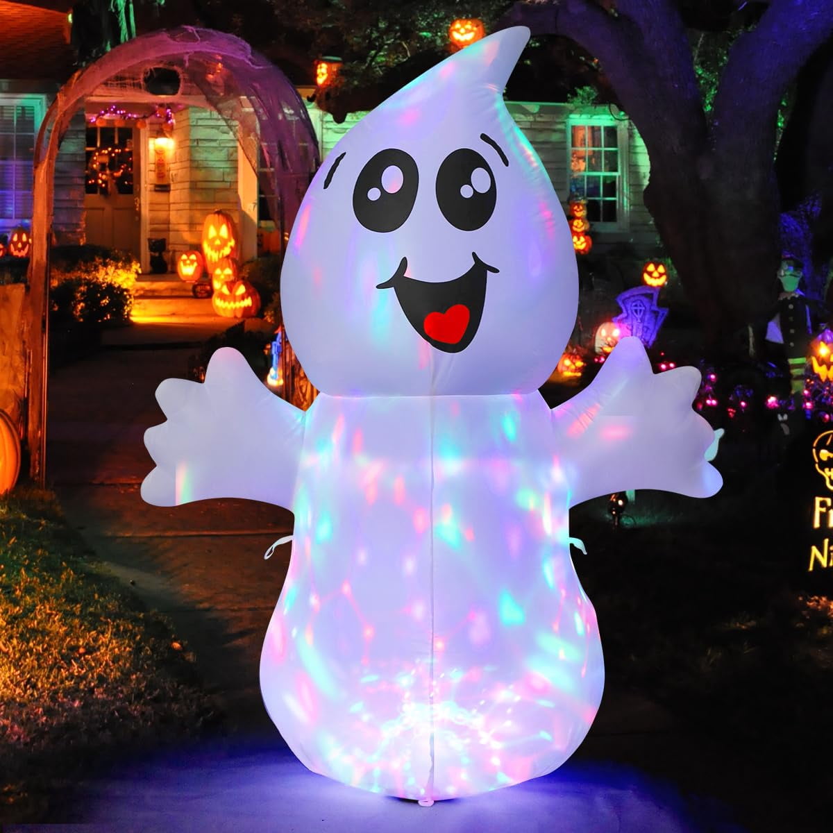 Haunt & Co Halloween Inflatables 5 FT Halloween Ghost Inflatable with Built-in LEDs, Cute Halloween Inflatable Ghost Blow up Ghost Inflatable, Outdoor for Halloween Holiday Party