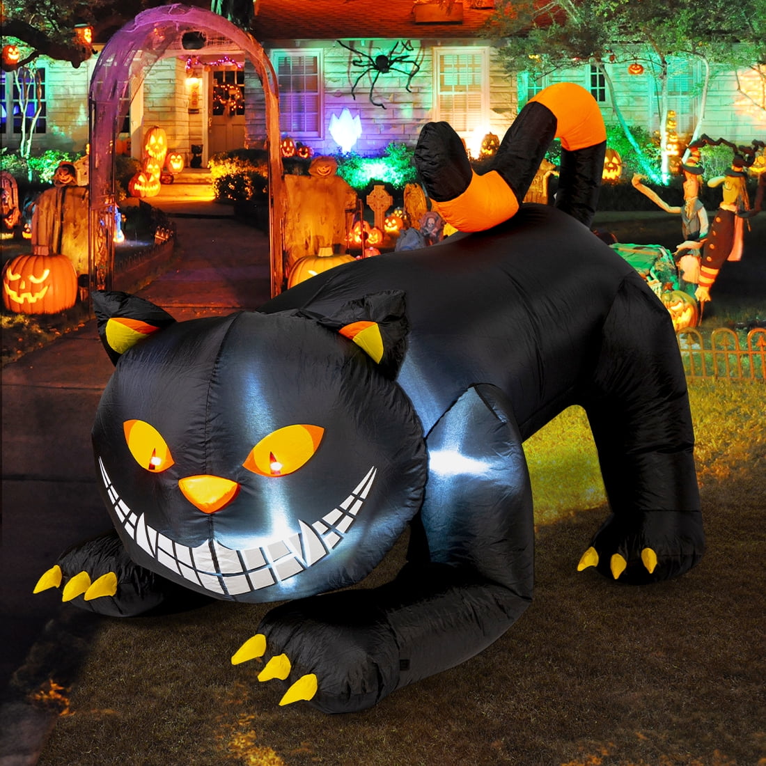 Haunt & Co Halloween Inflatable 6 FT Black Cat Inflatable Moving Head, Scary Black Cat with LED Lights Built-in, Halloween Outdoor Decorations Clearance for Holiday/Party/Yard/Garden
