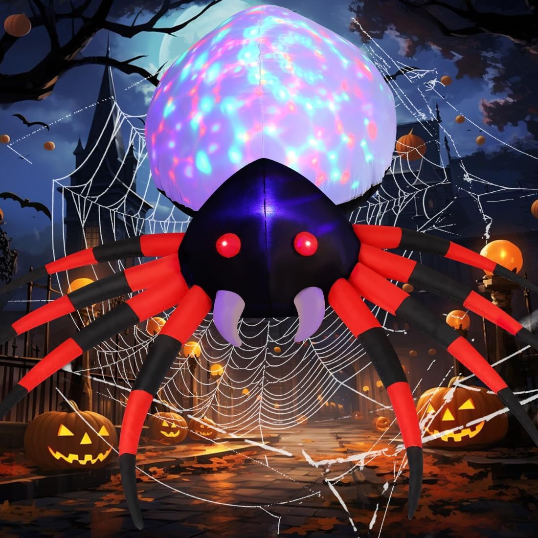 Haunt & Co Halloween Inflatable 8.5 FT Halloween Spider Inflatable, Giant Blow Up Spider with Built-in Lights, Outdoor Inflatable Halloween Blowup for Holiday/Party/Yard