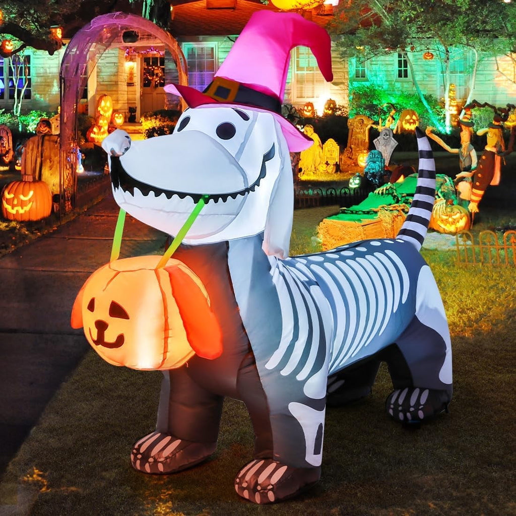 Haunt & Co Halloween Inflatables 5.7 FT Halloween Skeleton Dog Inflatable, Halloween Skeleton Puppy Inflatable with Build-in LEDs, Outdoor Clearance for Halloween Holiday Party