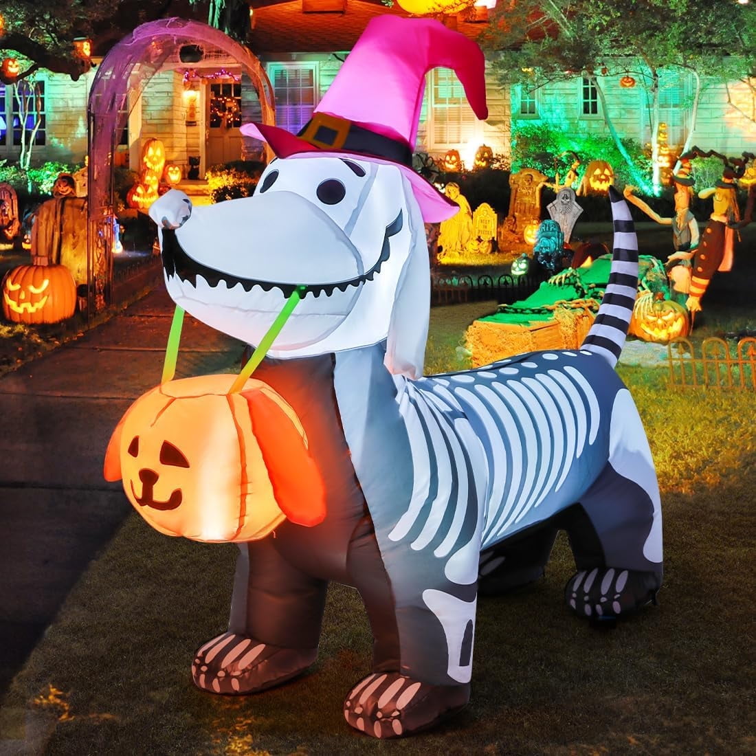 Haunt & Co Halloween Inflatables 5.7 FT Halloween Skeleton Dog Inflatable, Halloween Skeleton Puppy Inflatable with Build-in LEDs, Outdoor Clearance for Halloween Holiday Party