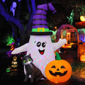 Haunt & Co Halloween Inflatables 5 FT Halloween Ghost Inflatable with LED Lights, Cute Ghost Blow Up with Wizard Hat Pumpkin Black Cat, Outdoor for Halloween Holiday Indoor Outdoor