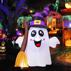 Haunt & Co Halloween Inflatables 6 FT Halloween Ghost Inflatable Grasping Broom with LED Lights, Blow up Ghost Cute Inflatable Ghost, Outdoor for Holiday Party Indoor Outdoor